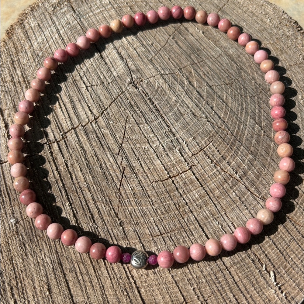 Rhodonite+faceted Ruby wrap bracelet